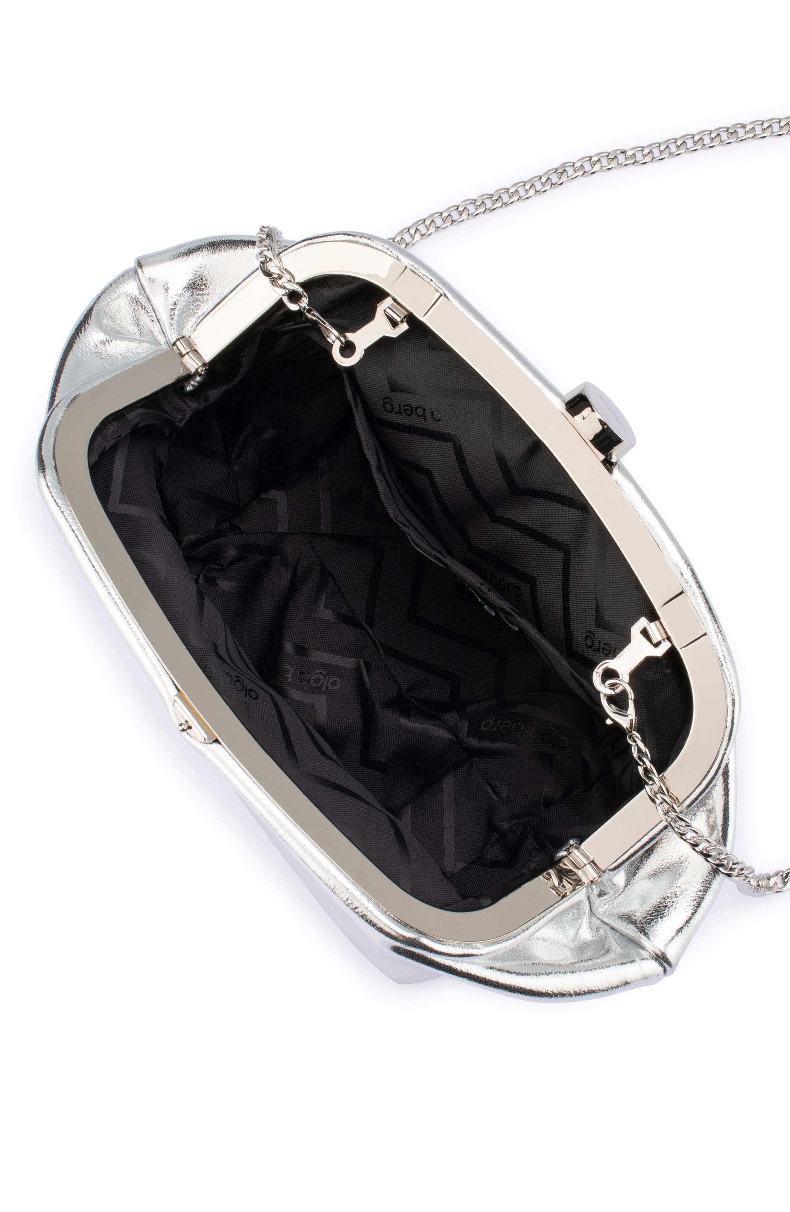 Olga Berg Tally Metallic Faux Leather Frame Clutch, Alternate, color, Silver