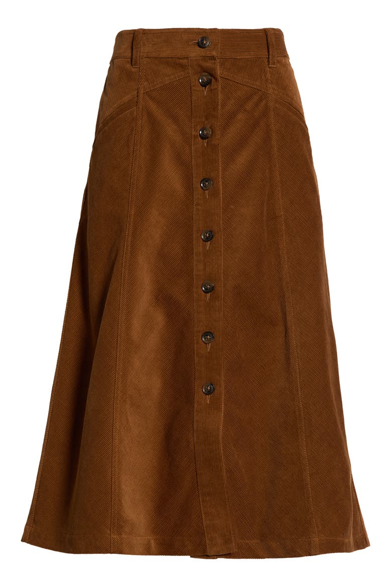 Jahn Corduroy Midi Skirt, Alternate, color, COGNAC