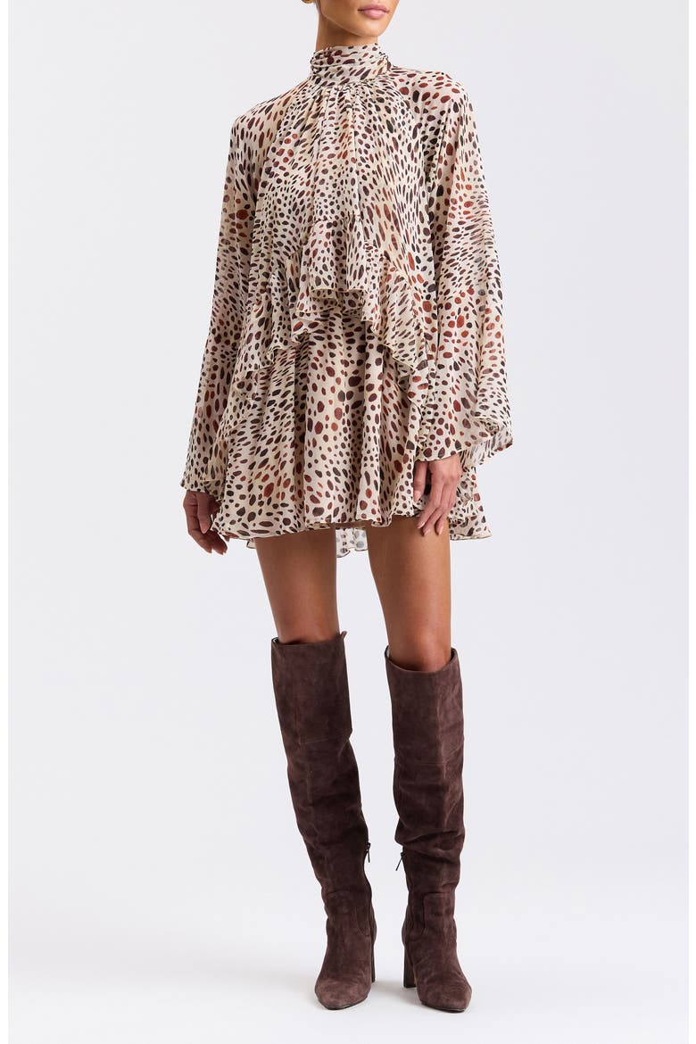 Ruffle Minidress, Main, color, SPOTTED ANIMAL