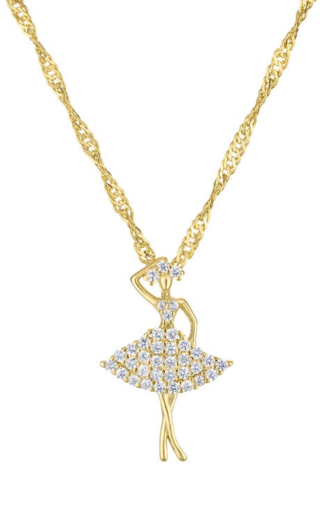 Kids' Pavé Cubic Zirconia Ballerina Pendant Necklace