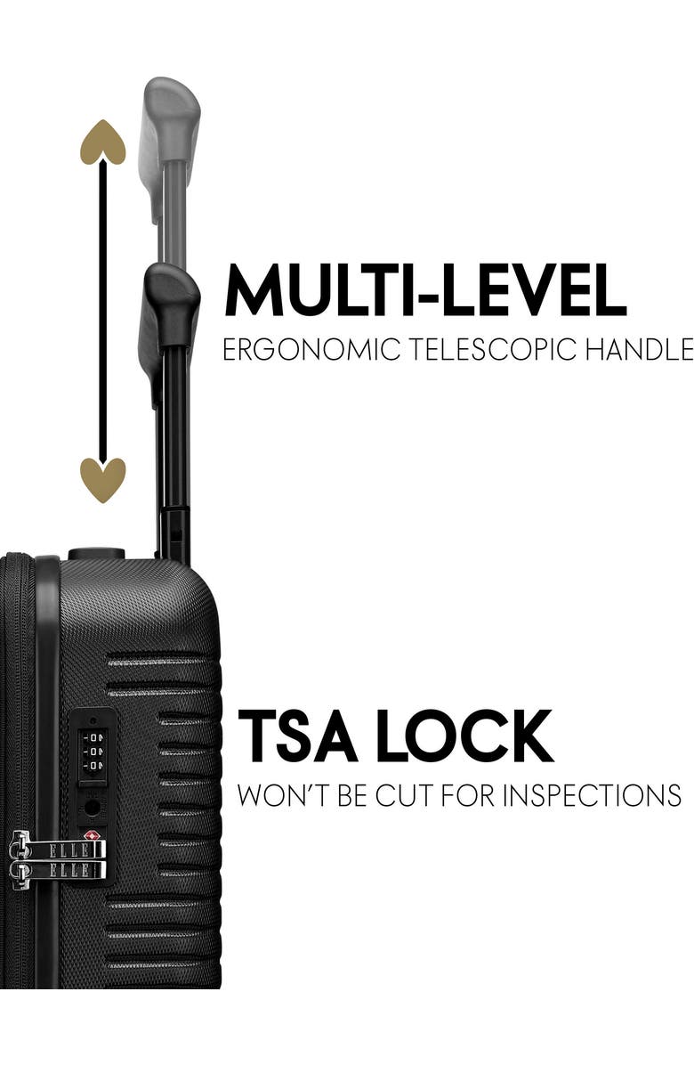 ELLE Escape Expandable Carry On Suitcase with Front Laptop Pocket, Alternate, color, Black