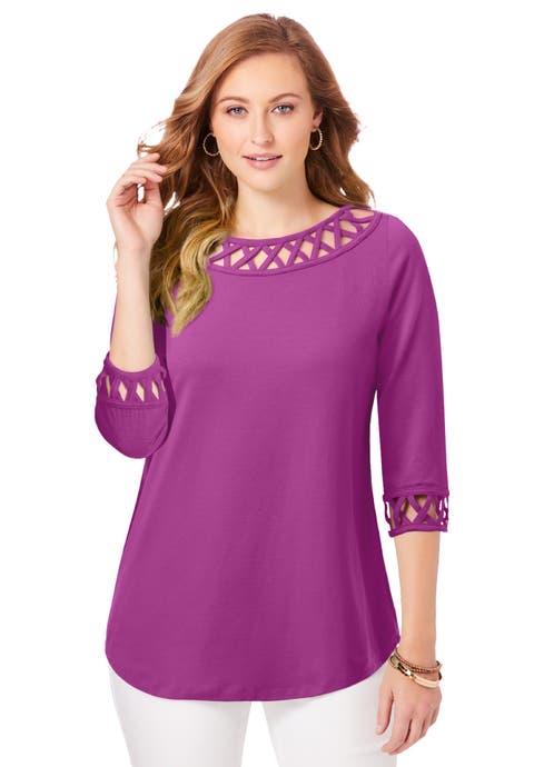 Stretch Cotton Lattice Boatneck Tunic (Plus Available)