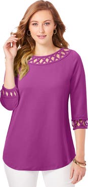 Jessica London Stretch Cotton Lattice Boatneck Tunic