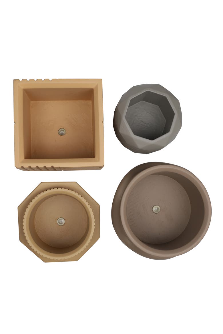 Romy Modern Minimalist Handmade Concrete Geometric Planter Set with Drainage Holes, Alternate, color, Terra