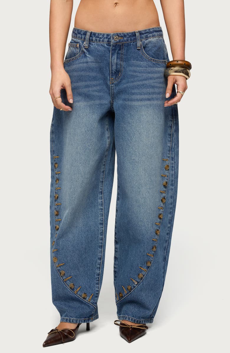 EDIKTED Button Stitch Barrel Leg Jeans, Main, color,
