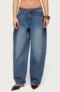 EDIKTED Button Stitch Barrel Leg Jeans