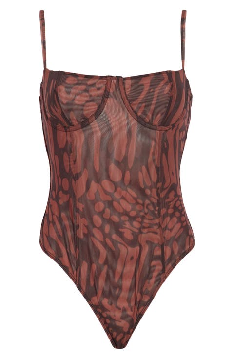 Corset Demi Mesh Bodysuit (Plus)
