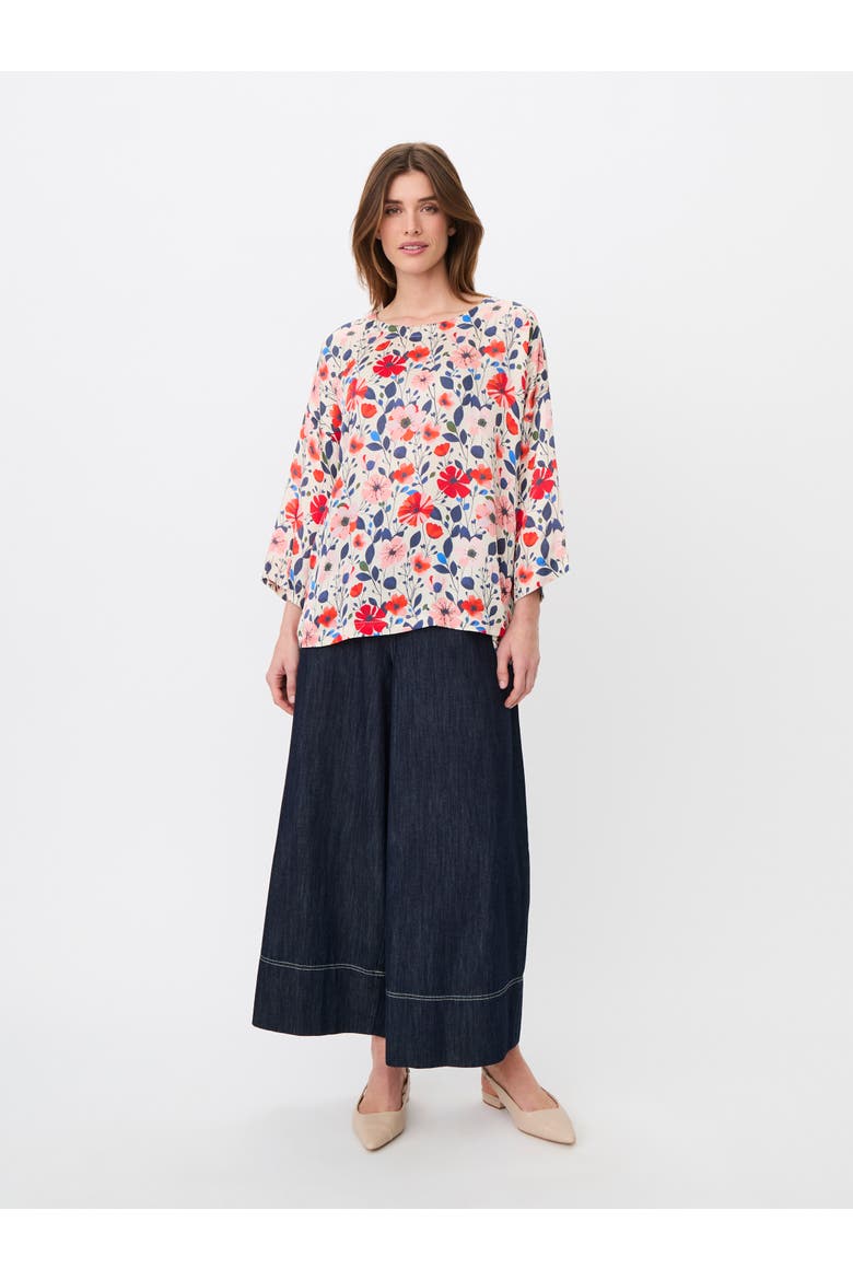 Round-Neck Relaxed Tunic Blouse, Alternate, color, Poinsettia