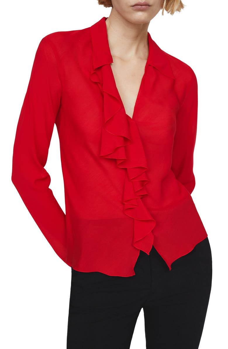 MANGO Ruffle Long Sleeve Top, Alternate, color, 