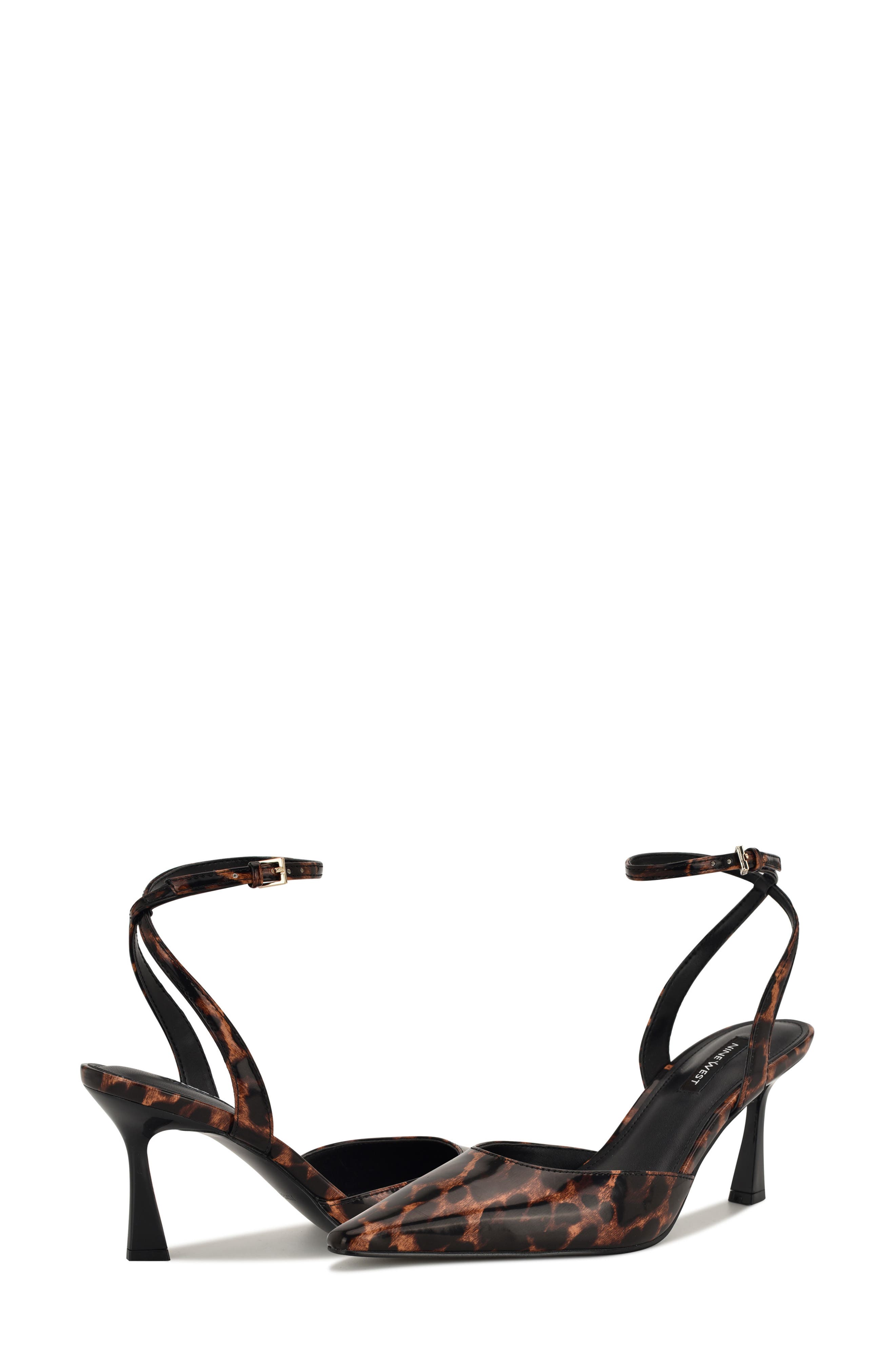 Nine West Kellie Ankle Strap Pointed Toe Pump, Alternate, color, Dark Brown