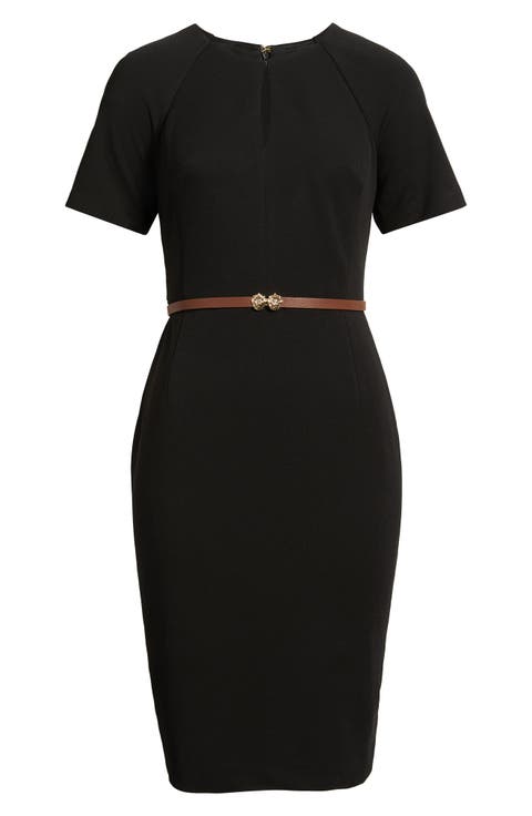 Keyhole Belted Sheath Dress
