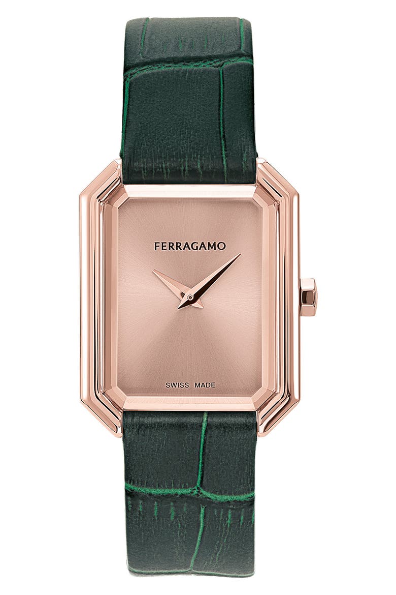 Crystal Leather Strap Watch, 27mm x 34mm, Main, color, IP ROSE GOLD