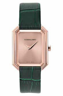 Crystal Leather Strap Watch, 27mm x 34mm