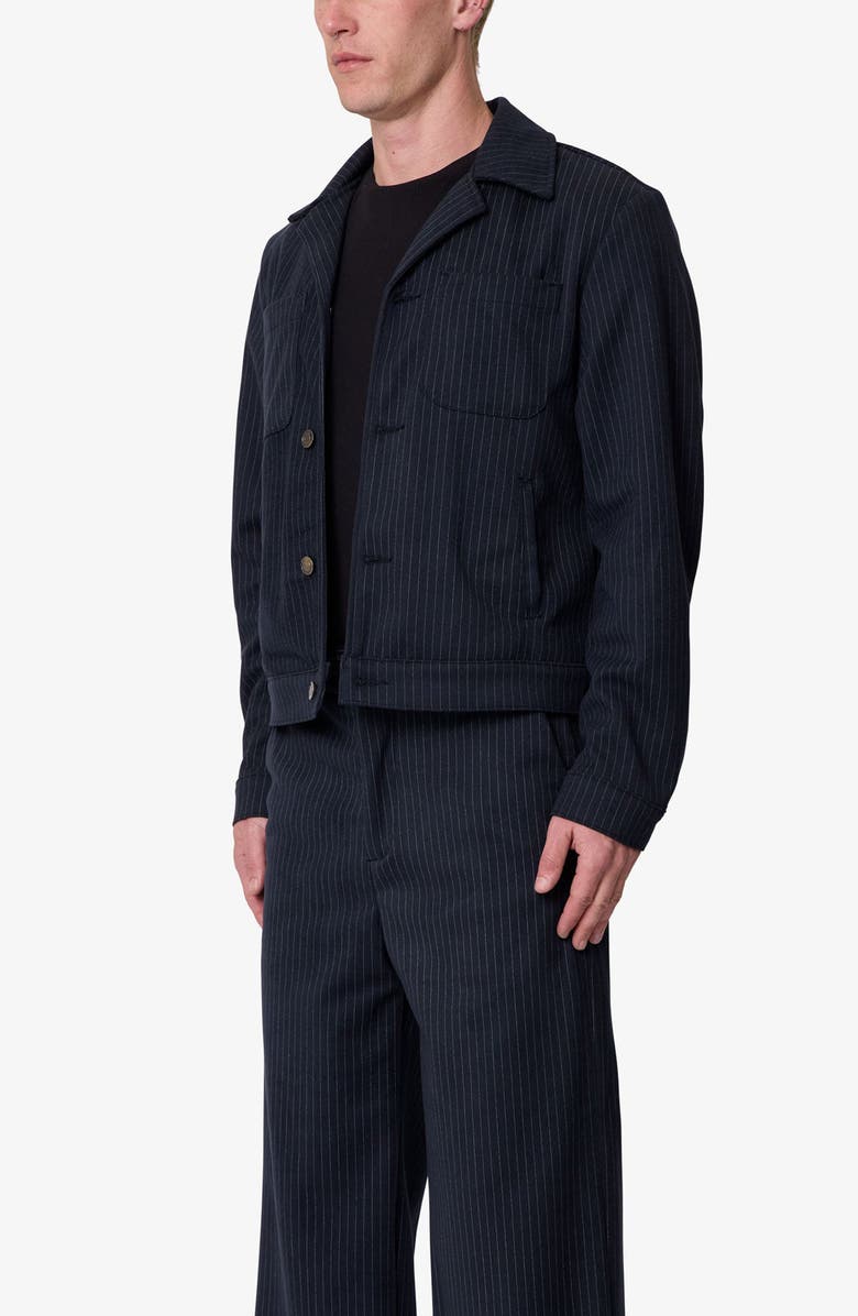 mnml Pinstripe Trucker Jacket, Alternate, color, Black/ White