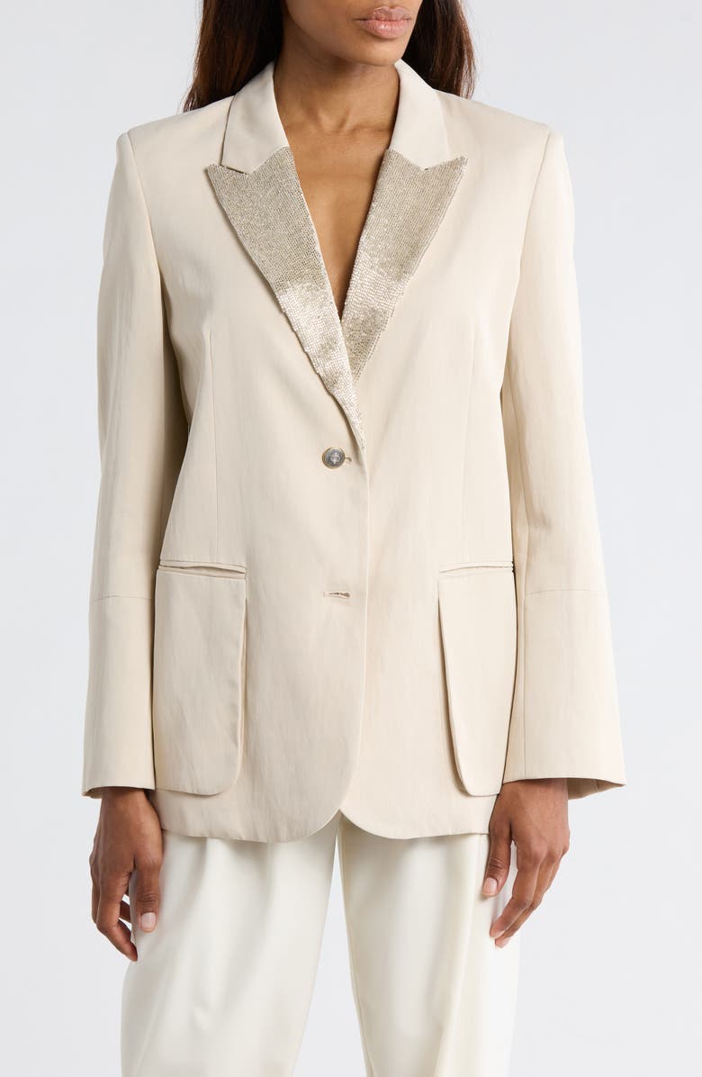 TWP Sweet Pea Beaded Lapel Blazer, Main, color, French Oak