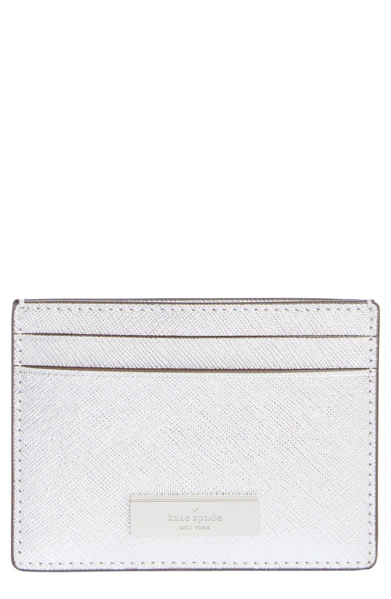 Kate Spade New York kenzie glitter card case, Main, color, Lunar Light