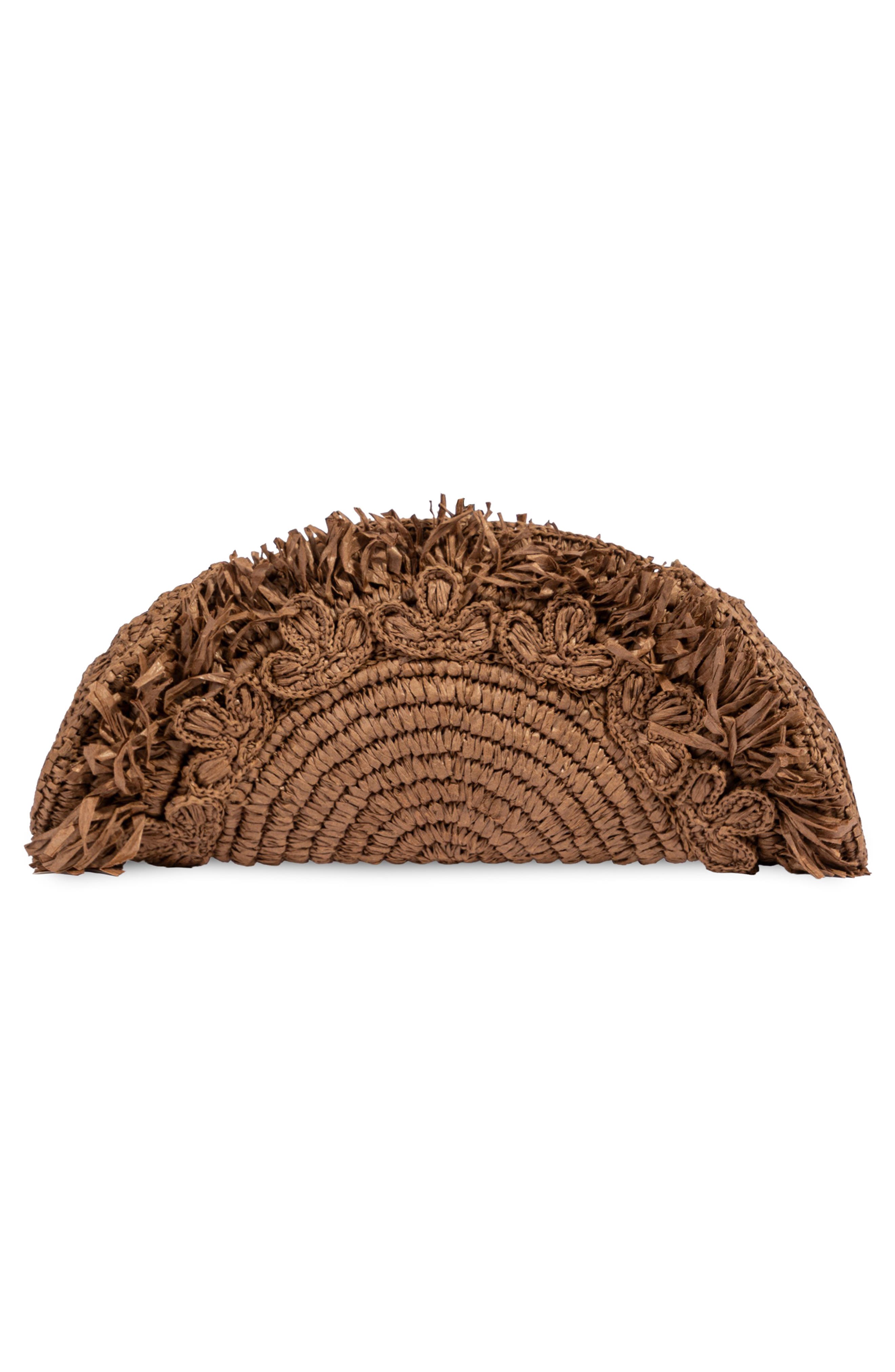Lily Straw Clutch, Alternate, color, DARK BROWN
