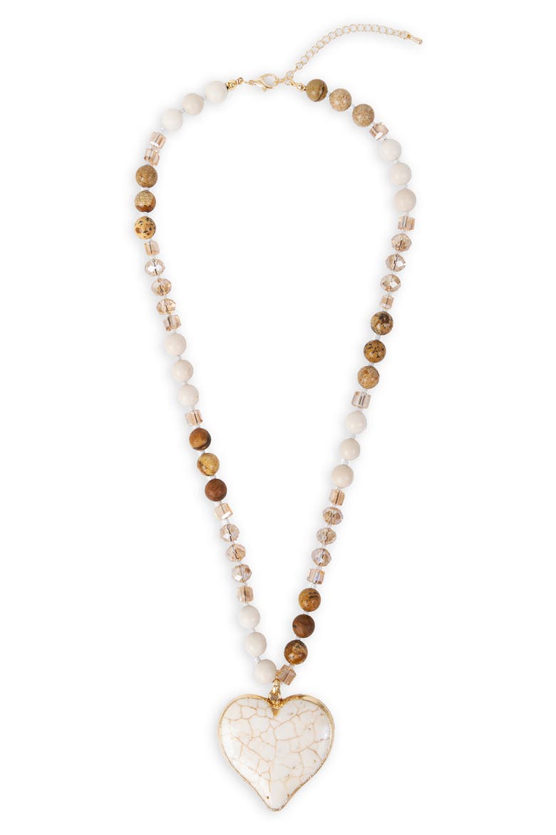Beaded Heart Pendant Necklace, Alternate, color, IVORY