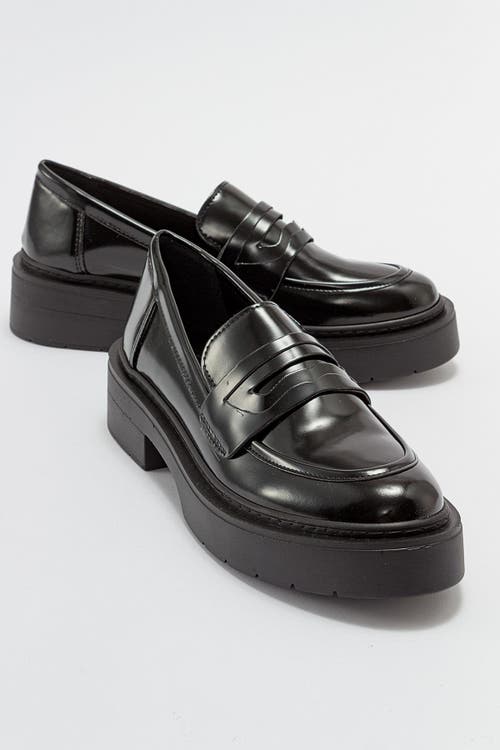 Forever & Always Shoes Josie Platform Loafer In Black Patent Faux Leather