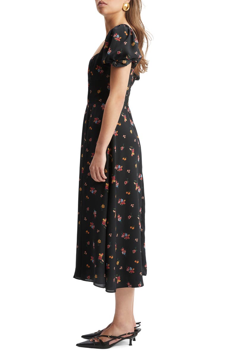 Bardot Gillian Puff Sleeve Midi Dress, Alternate, color, Black Floral