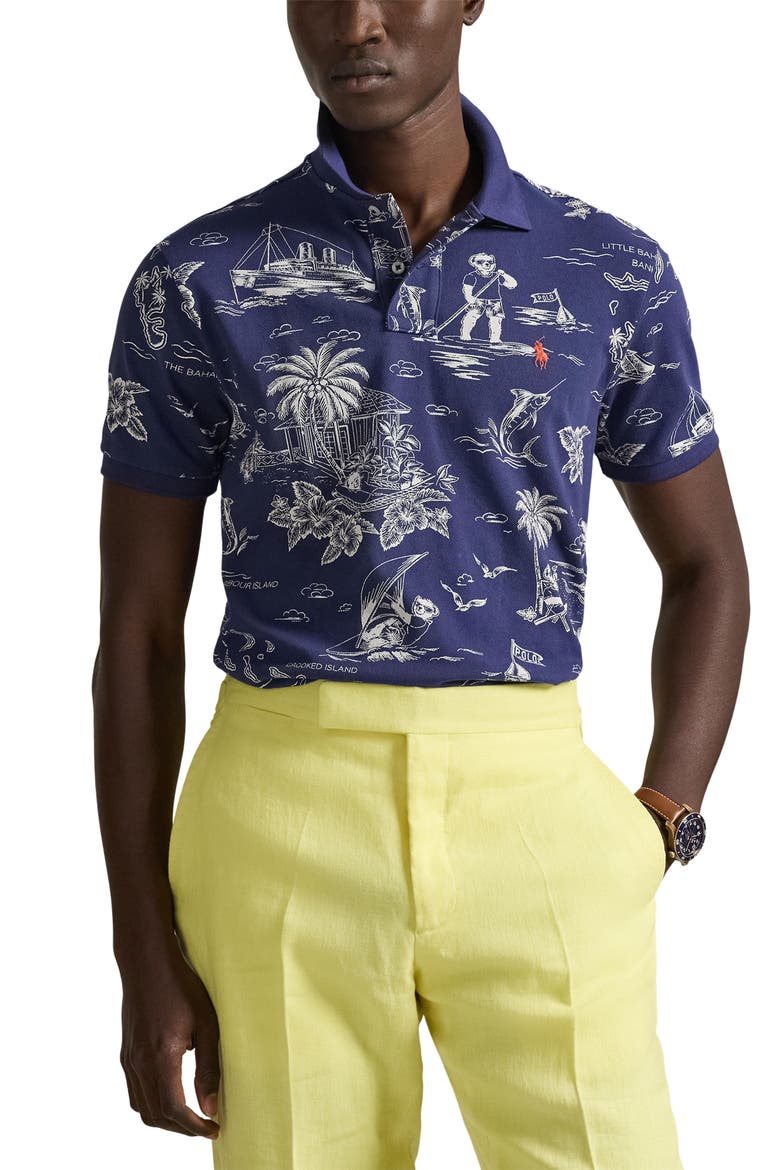 Classic Fit Polo Bear Print Cotton Piqué Polo, Main, color, HARBOR ISLAND BEAR-BOATHOUSE
