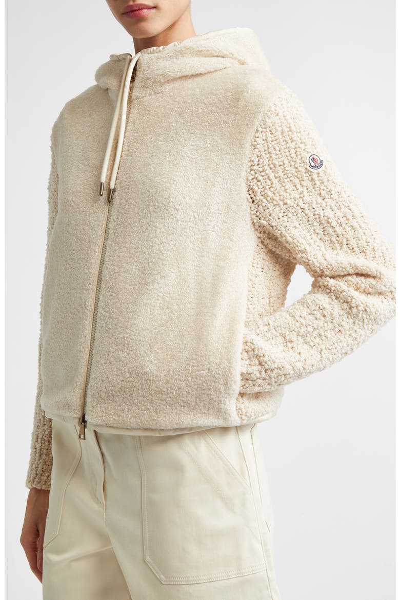 Hooded Mixed Media Cardigan, Alternate, color, IVORY/ WHITE