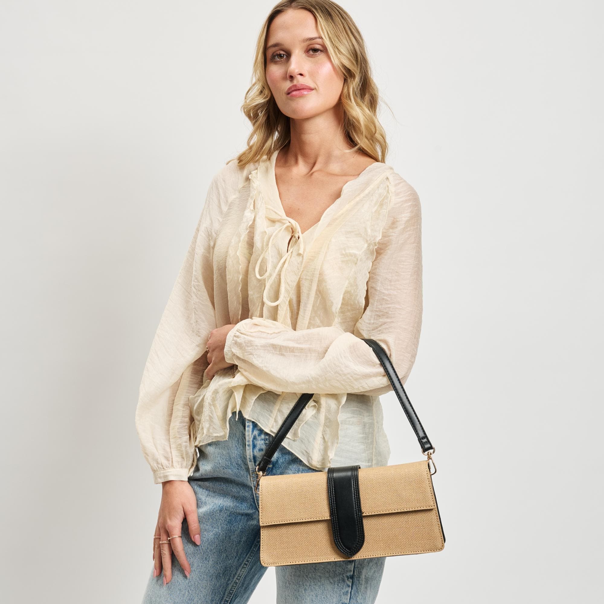 MODA LUXE Violet - Straw Crossbody, Alternate, color, Natural Black