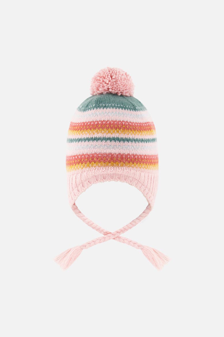 Peruvian Jacquard Fleece-Lined Earflap Knit Hat with Pompom, Alternate, color, Pink and Green Jacquard