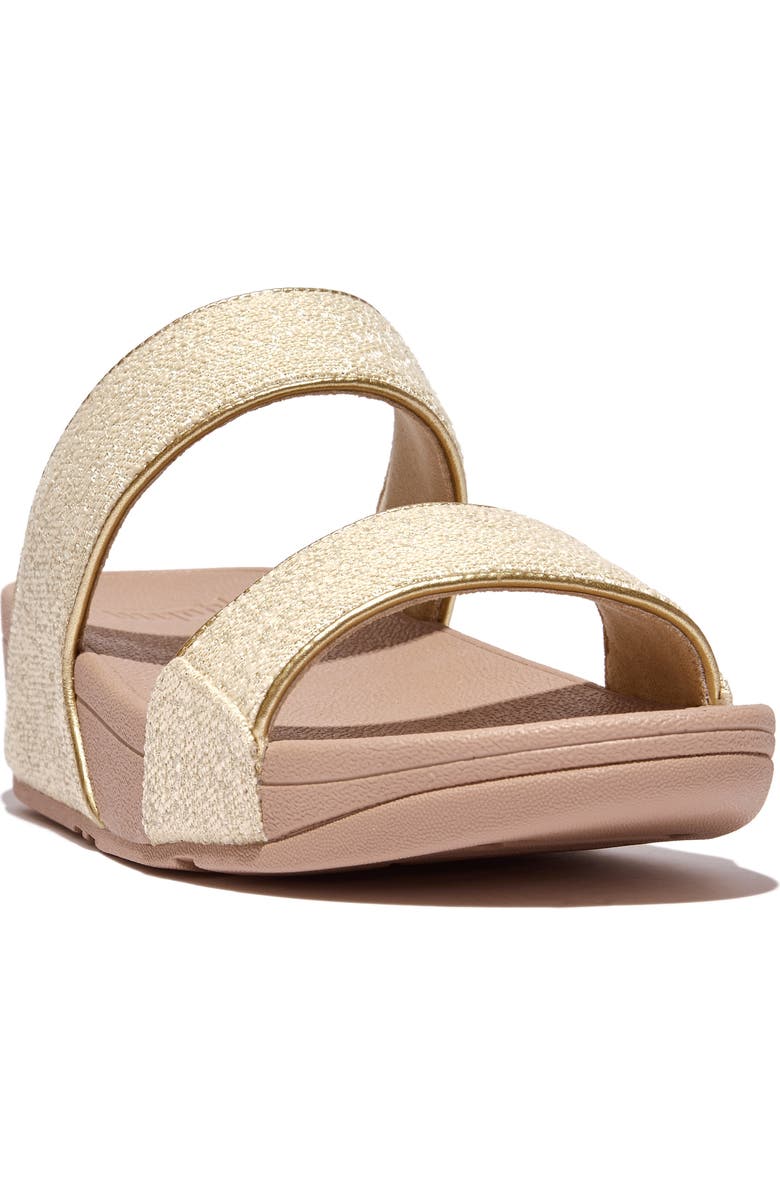 FitFlop Lulu Shimmerweave Platform Slide Sandal, Main, color, Stone Beige Mix