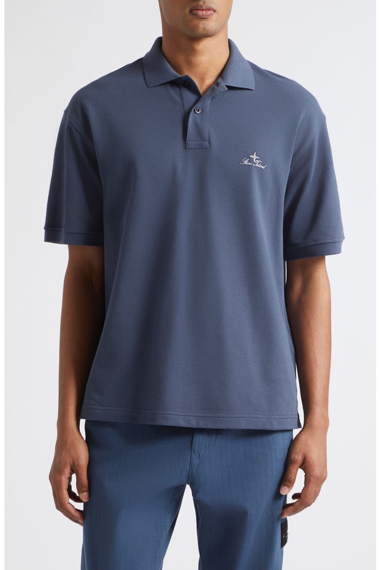 Institutional One Embroidered Cotton Piqué Polo, Main, color, V002E SLATE BLUE
