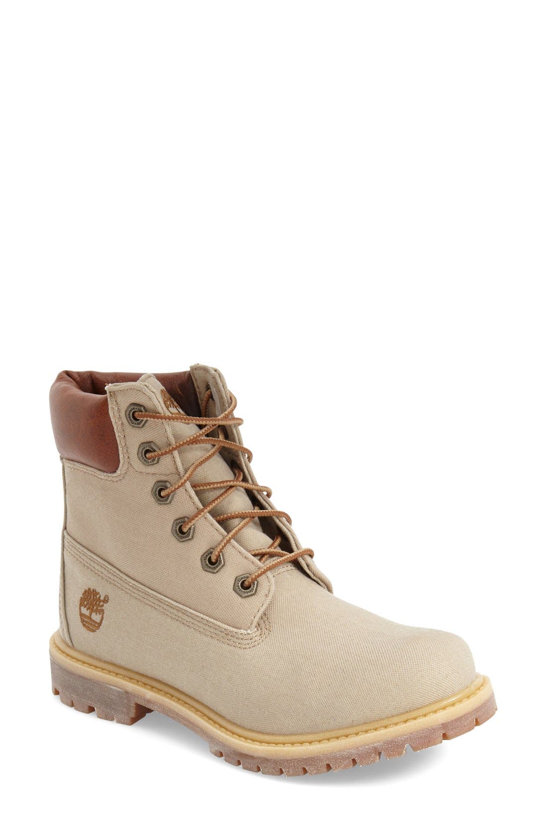 '6 Inch Premium' Waterproof Boot, Main, color, BEIGE CANVAS