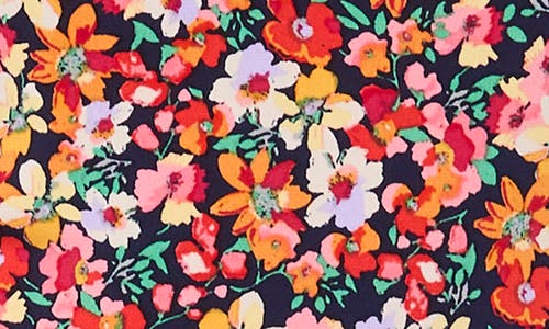 Vince Camuto Floral Short Sleeve Button-up Shirt In Navy/coral Floral