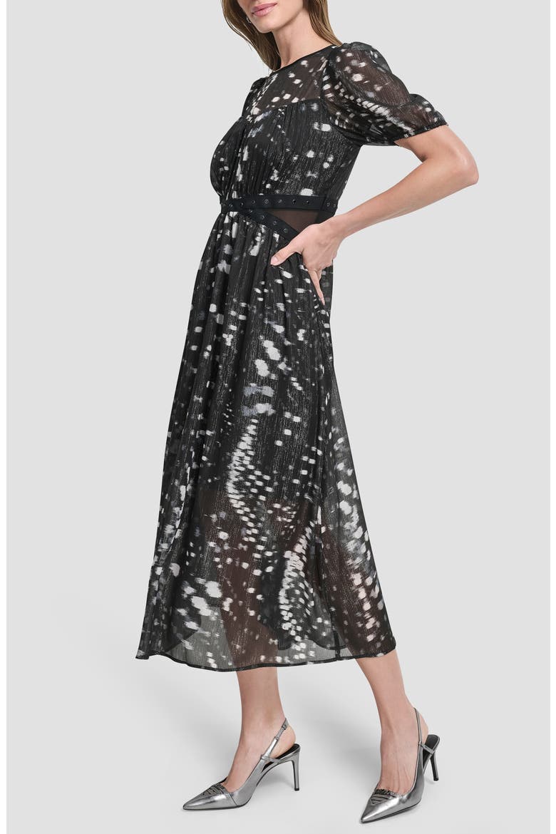 Shine Puff Sleeve Crinkle Chiffon Dress, Alternate, color, REFLECTED LIGHTS