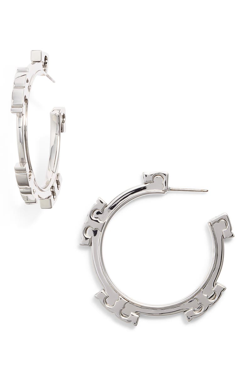 Tory Burch Logo Hoop Earrings, Main, color, 