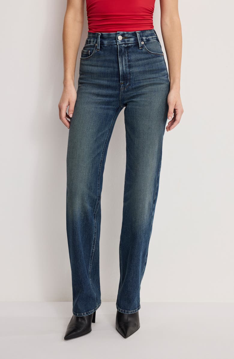 Good American Soft-Tech Good True Relaxed Straight Leg Jeans, Alternate, color, Indigo1147