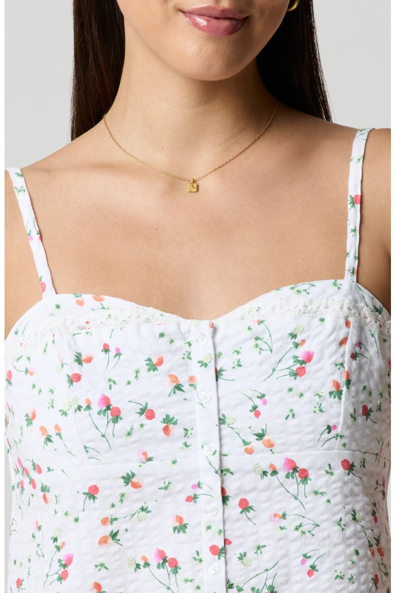 Lace Trim Gingham Crop Stretch Cotton Camisole, Alternate, color, STRAWBERRY