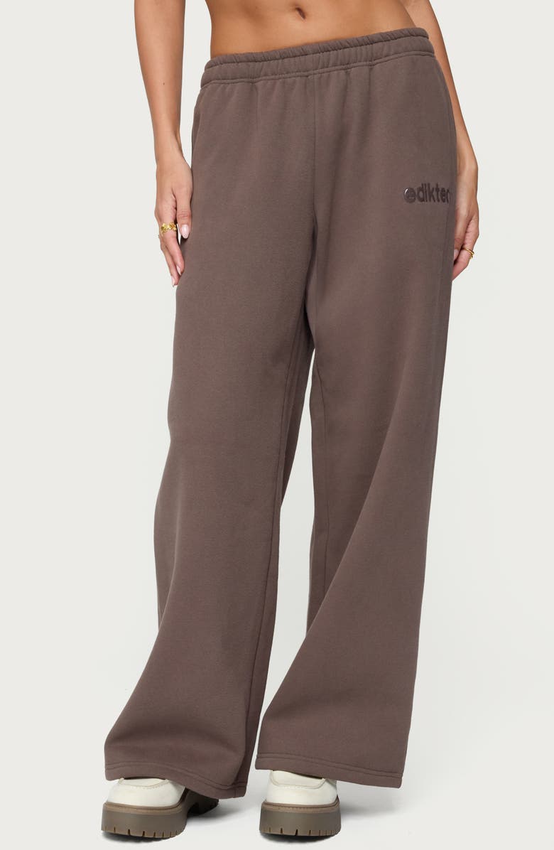 EDIKTED Be Logo Wide Leg Sweatpants, Main, color, Brown