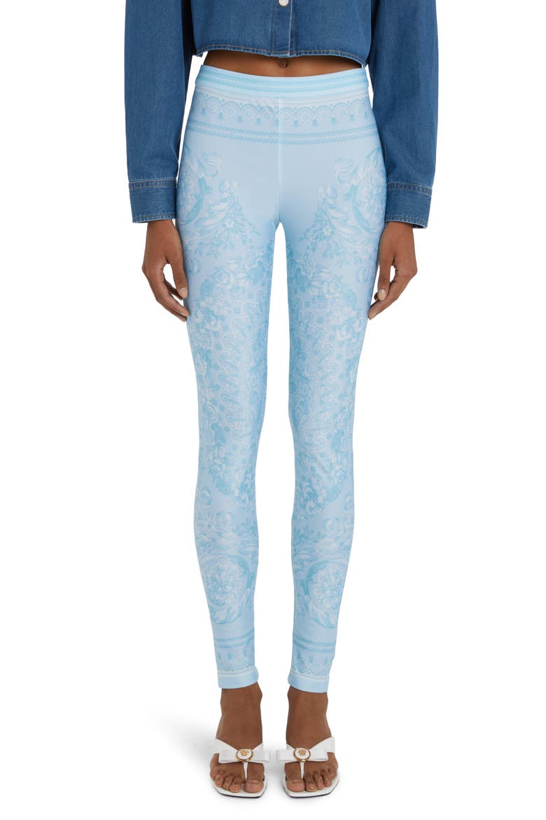Baroque Print Leggings, Main, color, PALE BLUE