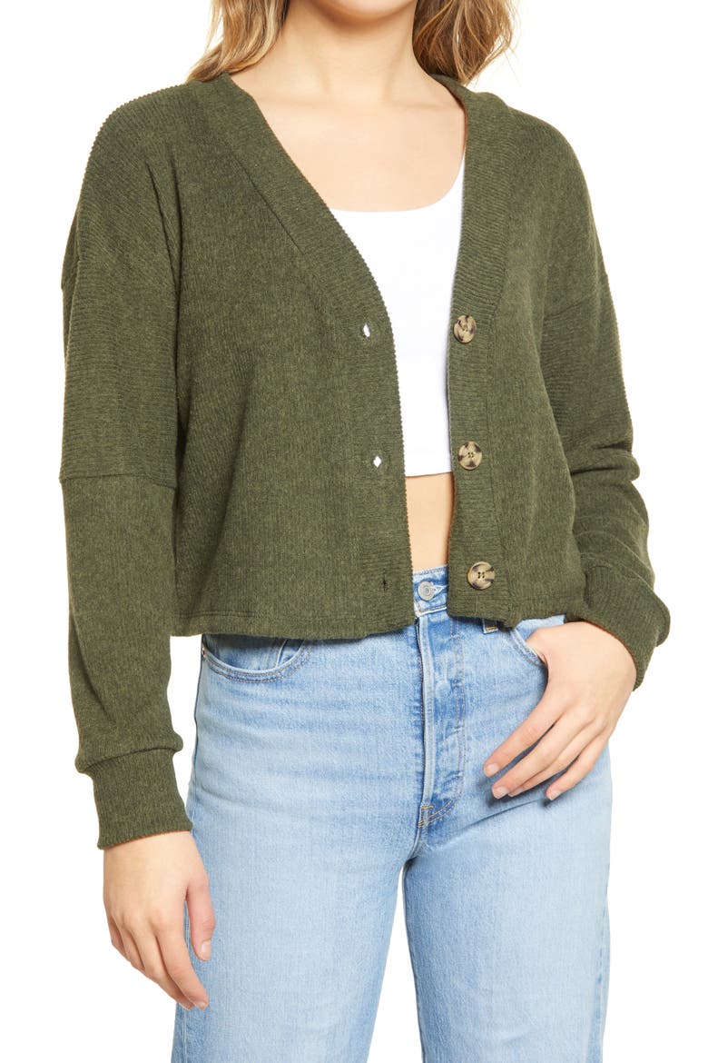 La Land Creative Co Brushed Cardigan Sweater, Main, color, OLIVE