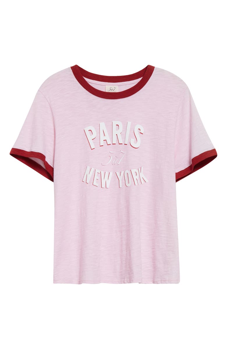 Cinq à Sept Paris New York Cotton Graphic Ringer T-Shirt, Alternate, color, Pink Opal