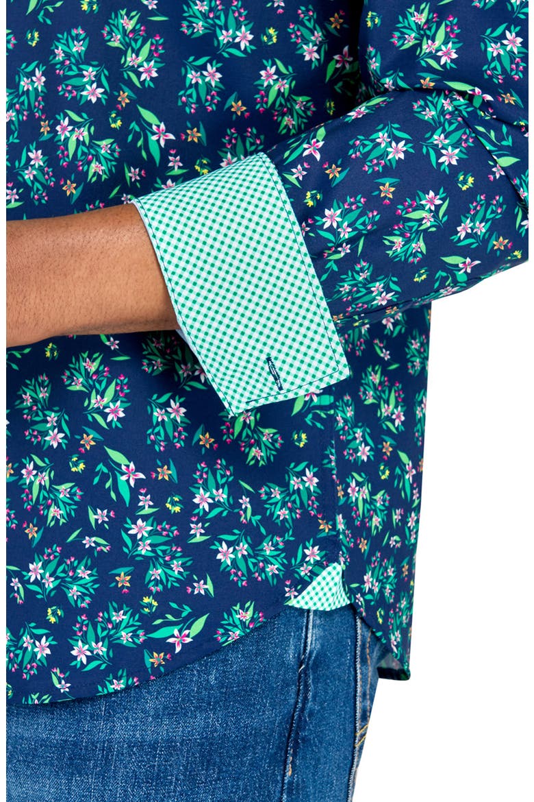 Slim Fit Lily Bouquet Recycled 4-Way Stretch Performance Long Sleeve Shirt, Alternate, color, NAVY/GREEN