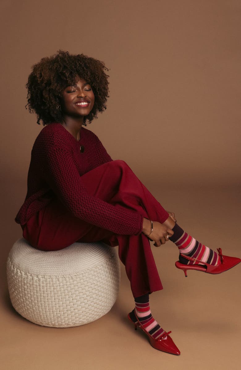 K Bell Socks Assorted 2-Pack Sheer Stripe Crew Socks, Alternate, color, Red Multi