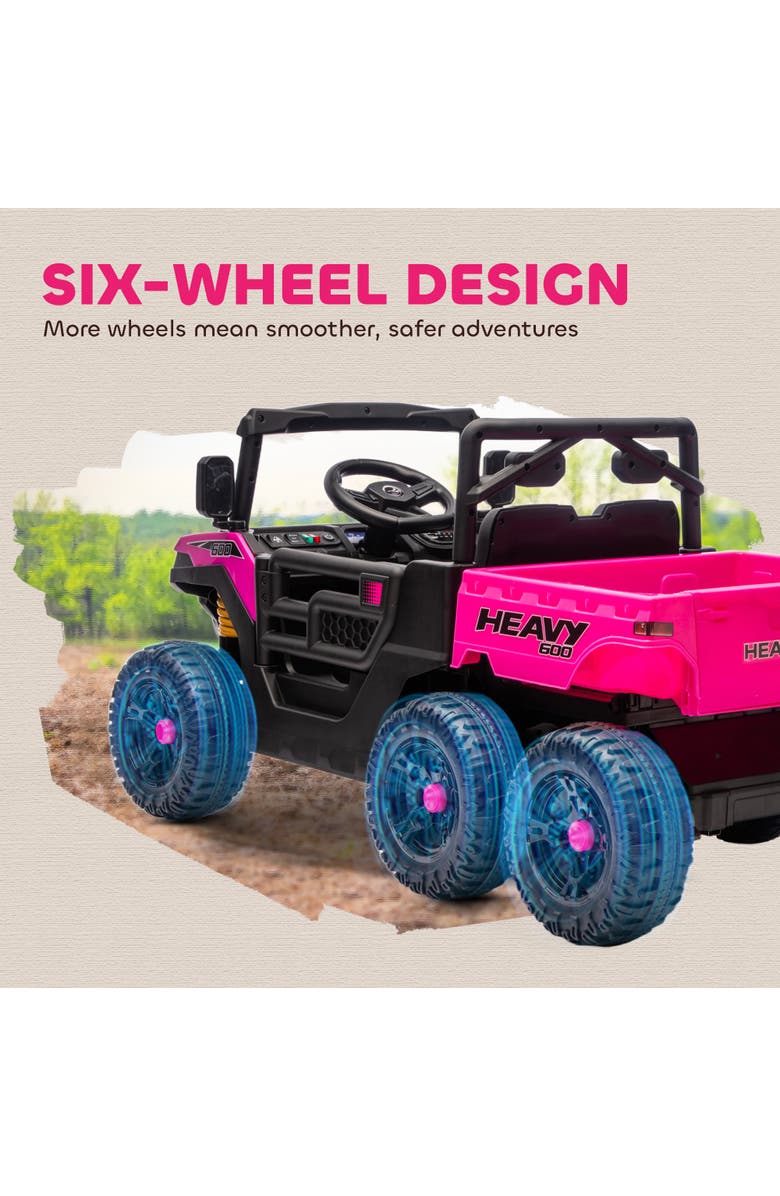 Qaba 24V Kids Ride On Truck with 6 Wheels 2 Seater 4WD Electric Ride On Car with Dump Bed Remote Control Wheel Suspension for Years, Alternate, color, Pink