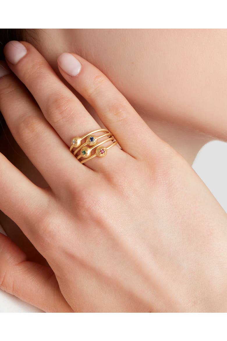 Moon Ring  with Natural Gemstones. Handmade in Italy, Alternate, color, Emerald