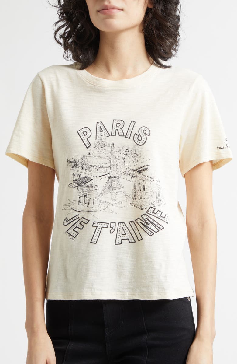 Cinq à Sept Rhinestone Paris Graphic T-Shirt, Alternate, color, Gardenia/ Black