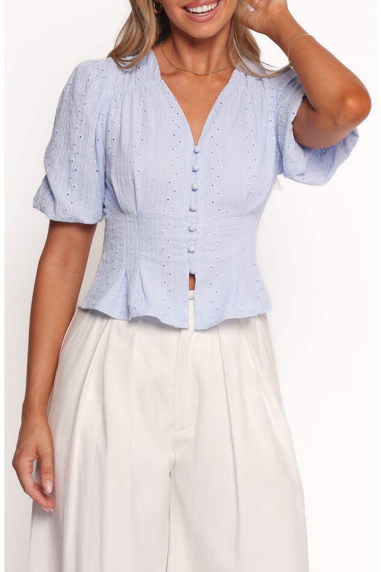 Yuva Eyelet Crop Top, Main, color, CORNFLOWER BLUE