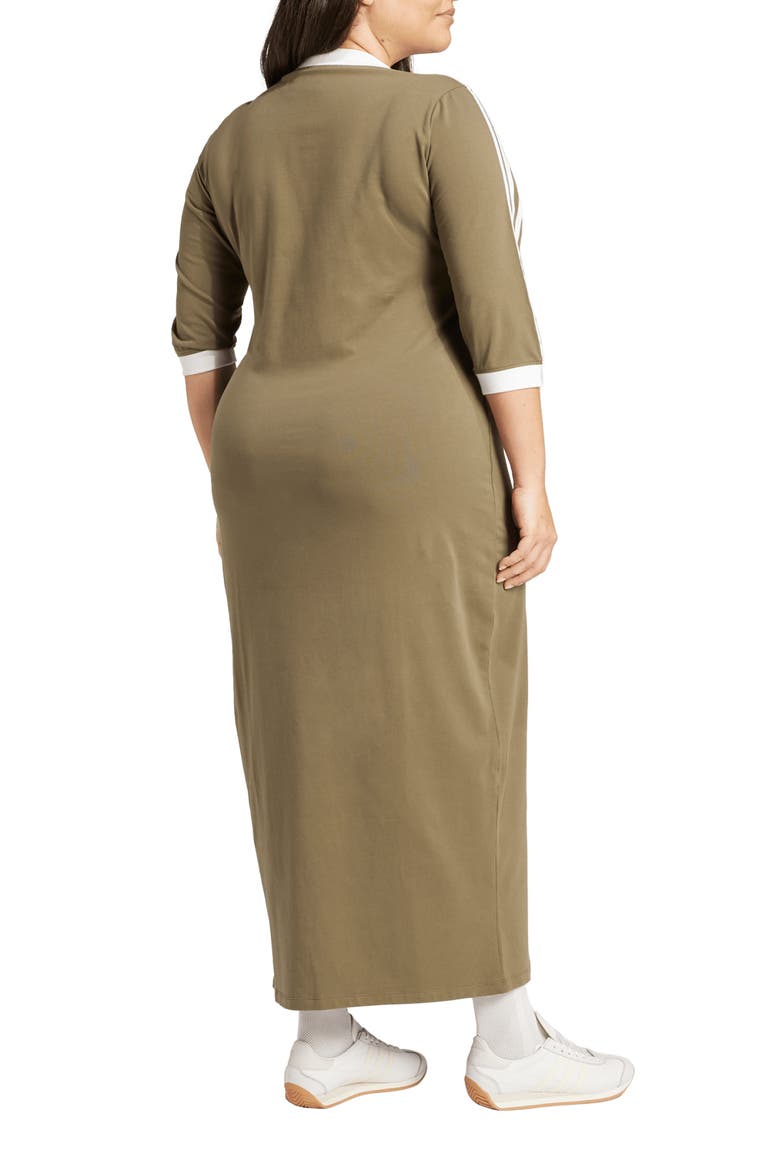 Adicolor 3-Stripes V-Neck Maxi Dress, Alternate, color, OLIVE STRATA/ WHITE