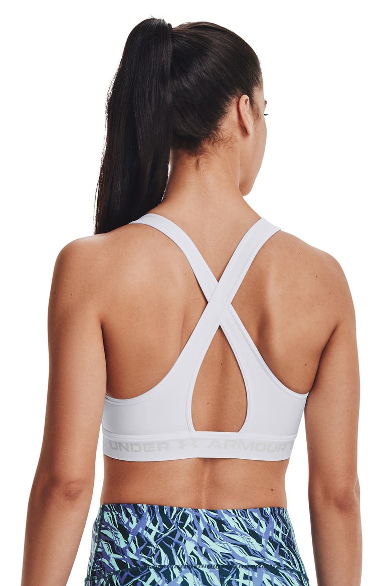 HeatGear® Mid Cross Back Sports Bra, Alternate, color, 100 WHITE