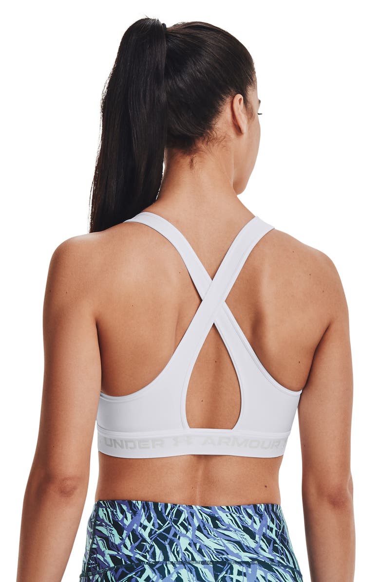 Under Armour HeatGear<sup>®</sup> Mid Cross Back Sports Bra, Alternate, color, 100 White