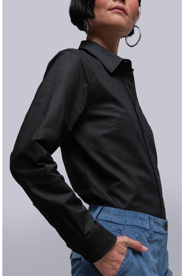 The Essential Long Sleeve Oxford Button Up, Alternate, color, BLACK